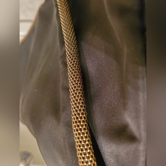 Stuart Weitzman Black Nylon Flap/ Gold Metallic hobo purse bag - Picture 2 of 10